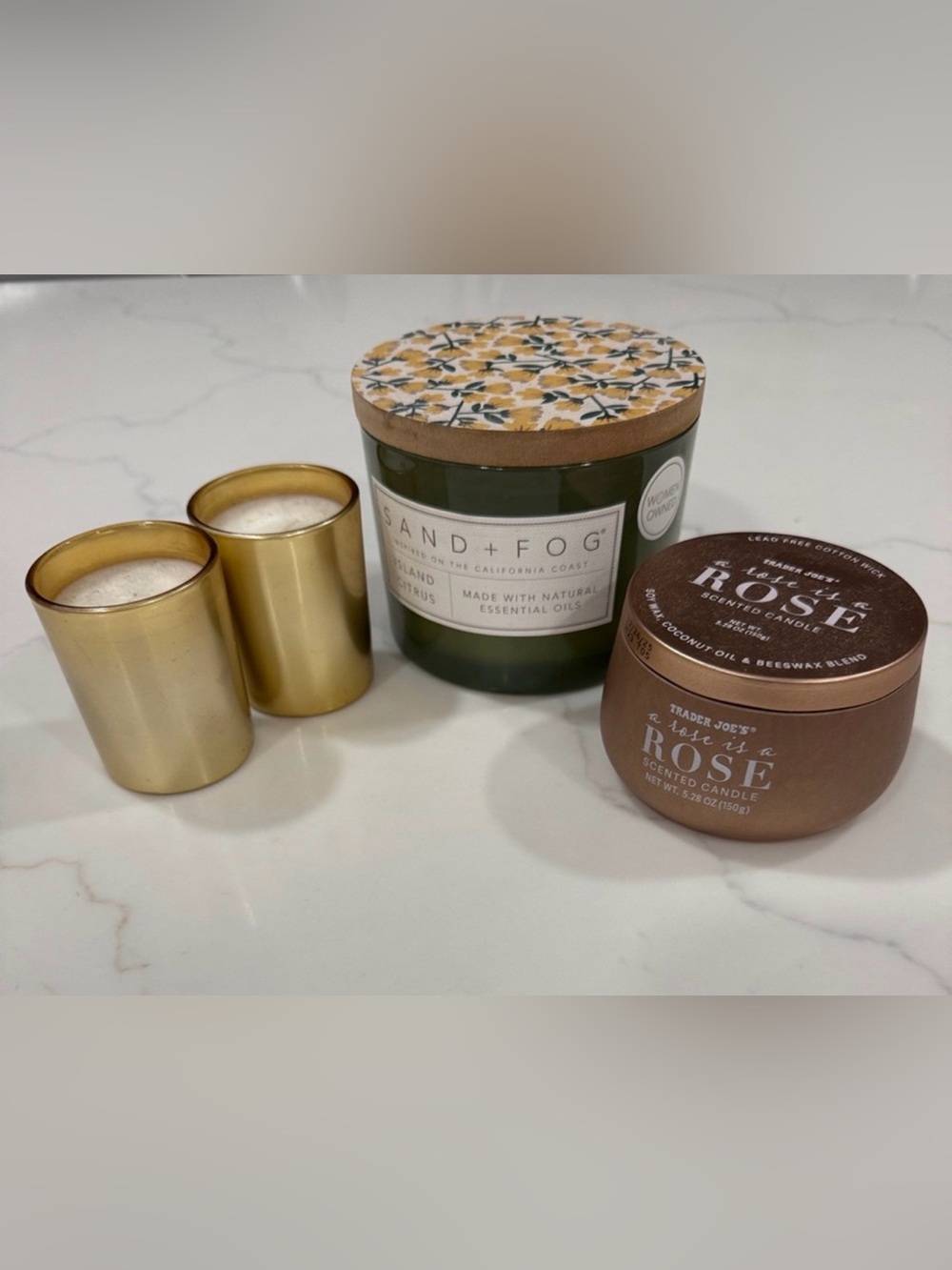 Candle set Tommy Bahama, Trader Joe’s, Sand + Fog (4)